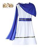 BAOPLAYKIDS Grecian Toga Costume for Kids Ancient Greek God Costume for Boys Roman Nobility Cosplay Dress Up 8-12 Years, Blue White