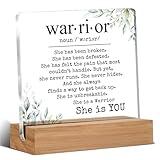 Inspirational Cancer Survivor Gifts for Women Mom, Breast Cancer Gifts for Woman, Warrior is You Home Decorative Signs Plaque for Desk