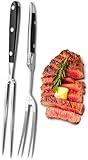 2 Pcs Carving Fork for Meat 12 inch - Stainless Steel Meat Fork with Heat-Resistant Handle for Grilling, Cooking, Serving - Straight and Curved Carving Utensils with Classic Two-Prong BBQ Design
