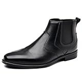 Holy dove Mens Black Chelsea Dress Boots with Side Zipper & Slip-On Ankle, Genuine Leather Casual Boots for Men, Size 9