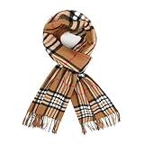 RonFoxi Womens Plaid Scarf - Classic Soft Camel Scarves Tassel Tartan Plaid Neck Scarf Checkered Long Scarf Shawl for Women Cold Weather (Camel Plaid)