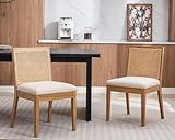 HNY Farmhouse Rattan Dining Chairs Set of 2, Mid Century Modern Kitchen & Dining Room Chairs, Cane Upholstered Kitchen Side Chair with Natural Hardwood Frame, Beige