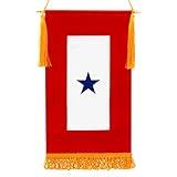 ANLEY Military Service Banner - American Family Member On Service One Blue Star - 15" X 8" Fringed Flag & Wooden Flagpole & Golden Hanging Cord with Tassels - Vivid Color & Fade Resistant