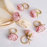 Handcraft Flower Napkin Rings Set of 6,Pink Peony Flower Handmade Napkin Holder Rings Table Decorations for Summer,Wedding,Luncheons,Picnics,Banquet, Birthday,Christmas,Valentine's, Thanksgiving