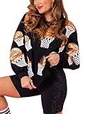 ChiyeeKiss Womens Sparkle Basketball Hoop Sequin Sweatshirt Crewneck Oversized Long Sleeve Pullover Tops(0545-Black-XL)