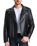 WULFUL Men's Leather Jackets, Faux Bomber Jacket for Men Motorcycle Lapel Asymmetric Zip-Up Slim Fit Biker Coat
