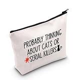WCGXKO True Crime Addict Probably Thinking About Cats Zipper Pouch Makeup Bag (B-CatsKillers), beige