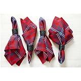 Solino Home Christmas Napkins Set of 4 – 100% Pure Linen Red and Navy Tartan Plaid Napkins 20 x 20 Inch – Machine Washable Cloth Dinner Napkins