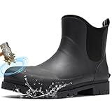 Furuian Men's Steel Toe Rain Boots Ankle Rubber Work Boots Chelsea Rain Boots Waterproof Mud Shoes Non Slip Construction Shoes for Agriculture, Industrial Working, Hunting