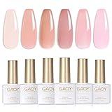 GAOY Jelly Nude Pink Gel Nail Polish Set, 6 Transparent Sheer Colors Soak Off UV Light Cure Gel Polish Kit for Salon and Nail Art DIY at Home