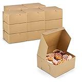 [250 Pack] Kraft Pie Boxes - 6x6x3 Inch Brown Boxes for Baked Goods - Small Boxes for Cookies, Cake, Cheesecake, Muffins, Dessert, Macaroon, Sweets - Bulk Recyclable Paper Cardboard Square Gift Boxes