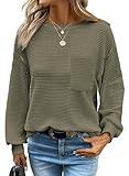 Dokotoo Tops for Women Crewneck Long Sleeve Tops Waffle Top for Women 2024 Summer Fall Fashion Trendy T-Shirts Business Casual T Shirts Fitted Shirts Basic Tee Womens Blouses Moss Green