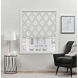 EXCLUSIVE HOME Marseilles Damask 100% Blackout Roman Shade, 27"x64", Silver
