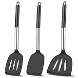 KLAQQED 3Pcs Spatula Silicone Spatula Turner Set Fish Spatulas Silicone Heat Resistant Spatulas for Nonstick Cookware Rubber Wok Spatula, Long Large Spatula Silicone Cooking Use Kitchen Utensils Set