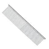 Pettom Pet Steel Grooming Tool Poodle Finishing Butter Comb 7 1/2-inch L Silver Dog Combs with Rounded Ends Stainless Steel Teeth, Cat Comb for Removing Tangles and Knots