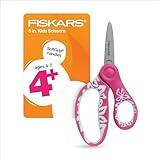 Fiskars 5" SoftGrip Pointed-Tip Scissors for Kids Ages 4-7, Scissors for School or Crafting, Back to School Supplies, Pink/Turquoise Floral