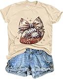 Game Day Football Shirt for Women Football Season T-Shirt Short Sleeve Sunday Funday Tee Tops Apricot