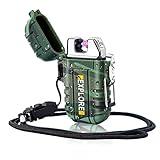 LcFun Waterproof Electric Dual Arc Lighter USB Rechargeable Outdoor Windproof Flameless Plasma Lighters for Camping, Hiking, Adventure, Survival Tactical Gear Gifts for Men