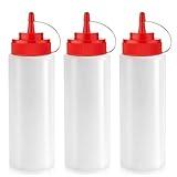 Norcalway 12 oz Condiment Squeeze Bottles for Sauces - Leak Proof Oil, Syrup, Dressing Squirt Bottles - 3 Pack