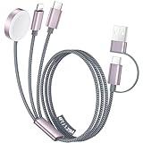 Temdan for Travel Essentials,3 in 2 USB C Cable for Apple Watch Charger/iPhone 16 Charger/Lightning,Multi Charging Cable Cord,Camping Essentials,Portable Designed for iWatch Series &iPhone 16-12-4FT