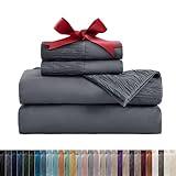 Bedsure Queen Sheets Grey - Soft Sheets for Queen Size Bed, 4 Pieces Hotel Luxury Queen Sheet Set, Easy Care Polyester Microfiber Cooling Bed Sheet Set