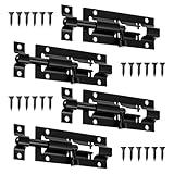 4 PCS Door Lock Latch Slide Bolt, 3.27 Inch F-Type Heavy Duty Slide Bolt Lock, Stainless Steel Security Lock, DIY Craft Black Door Lock with 24 Screws