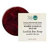 360Feel Warm Vanilla Sugar Loofah Bar Soap - Luxury Handmade Soap, Vegan & Cruelty-Free - Cleanse, Exfoliate & Nourish - Pamper Yourself or Gift to Loved Ones!