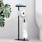 Kitsure Toilet Paper Holder Free Standing – Rustproof Metal Toilet Paper Stand for 4 Rolls with Anti-Slip Base and Shelf for Phone & Small Items, Bathroom Organizers and Storage, Black