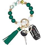 Manlosen Key Ring Bracelet Car Keychain Holder Wristlet Silicone Women Beaded Bangle Chains