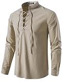 JEMITOP Men's Vintage Renaissance Costume Long Sleeve Lace Up Shirts for Pirate Viking Medieval Vampire Halloween Cosplay Clothing Khaki L