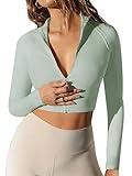 LASLULU Womens Athletic Full Zip Lightweight Workout Sweatshirts Slim Fit Running Track Cropped Jacket Hiking Tops Outdoor(Mint Green Large)