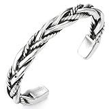 COOLSTEELANDBEYOND Steel Braided Pattern Cuff Bracelet for Men Women, Open Bangle Artisan Crafted