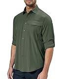 Alimens & Gentle Mens Long Sleeve Hiking Shirts Quick Dry UPF 50+ UV Sun Protection Fishing Shirt Cooling Button Down Shirt Army Green