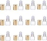 WLngtv 12Pcs Gold Glass Roll-on Bottles for Essential Oils,1ml,Mini Glass Roll on Bottles Roller Refillable Essential Oil Aromatherapy Sample Vials Roller Container,Refillable Cosmetic Roller Bottles