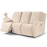 VANSOFY Recliner Cover, 3-Pieces Stretch Reclining Couch Covers with Pockets Reclining Sofa Slipcovers 3 Seater Soft Washable Furniture Protector for Dogs Cats(Cream)