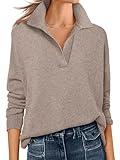ANRABESS Womens Polo V Neck Long Sleeve Sweaters Lightweight Dressy Casual Business Basic Knit Pullover Top 2025 Fall Outfits Tan Small