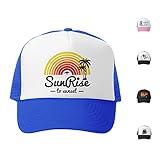 Grom Squad Kids Trucker Hat - Mesh Adjustable Toddler Baseball Hat for Boys & Girls - Baby, Infant, Toddler, School-Age Sizes 5-10 Years (Super), Sunrise to Sunset, Royal/White