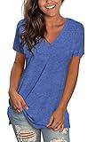 Sipaya Sexy V Neck T Shirts for Women Summer Tops Short Sleeve Simple Tunic Plus Size Blue 2XL