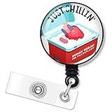 ERHACHAIJIA Just Chillin Retractable Badge Holder with Alligator Clip for Nurses Doctor Transplant Nurse Organs Healthcare Physician, Funny Organ Transplant Freezer ID Card Badge Reel Gift