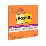 Post-it Super Sticky Big Notes, 11 in x 11 in, 1 Pad, 2X The Sticking Power, Neon Orange (BN11O)