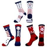 Moyel Sports Socks for Boys Kids 8-12 12-14 Athletic Socks for Kids Crew Socks for Boys Baseball Gifts (US, Numeric, 5, 8, Regular, Multicolor Baseball)