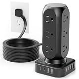 Flat Plug Power Strip Tower, TenTrend Dual PD 20W USB-C Surge Protector with 12 AC Outlets & 8 USB Ports (4 USB C), 40W Total Fast Charging Station, 10FT Extension Cord for Desk Office Dorm Room