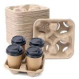 UBozeuiv Disposable Compostable 4 Cup Drink Carriers,w/Extra-Deep Slots Secures 8-32oz Cups, Durable Pulp Fiber Holder for Coffee/Bubble Tea/Soda - Delivery, Takeout,Restaurants (100 Pack)