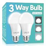Gonhom 3 Way LED Light Bulbs 50 100 150W Equivalent, Daylight White 5000K 3 Way Light Bulbs, A19 Three Way Light Bulb,E26 Base LED Light Bulb for Reading,Living Room-2 Pack