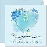 Congratulations On The Birth Of Your New Baby Boy - Greeting Cards for Baby Showers, Welcome Baby Cards, Baby Sprinkle, Newborn Gifts, Parents, Family - Blank Inside with Envelope - 5.7 x 5.7 Inch