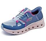 Skechers Women's Glde Step Pro SR Edrura Hands Freee Bungee Health Care Professional Shoe, Slate/Pink, 7