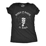 Crazy Dog Women's T Shirt When It Rains, It Poes Funny Edgar Allan Poe Literary Pun Joke Funny Book Theme Poetry Goth Shirt Witty Literature Shirt Gothic Graphic Novelty Tee (Heather Black) - S