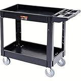 VEVOR Utility Service Cart, 2 Shelf 550LBS Heavy Duty Plastic Rolling Utility Cart, Medium Lipped Shelf, 360° Swivel Wheels, Ergonomic Storage Handle for Warehouse Garage, Black