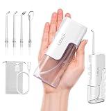 COSLUS Mini Water Flosser for Travel: Portable Compact Design, Cordless Oral Irrigator with 4 Jet Tips Storable, IPX7 Waterproof for Braces, Orthodontic, Sensitive Gums Outing & Home, White, T40