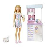 Barbie Careers Playset, Ice Cream Shop Set with Blonde Fashion Doll, Ice Cream Machine, Molds, Dough & Accessories